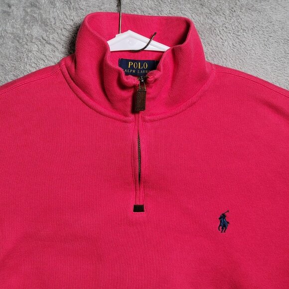 Polo Ralph Lauren Pullover Mens Large Pink 1/4 Zip Sweater Pony Mock Neck Cotton - Picture 2 of 8